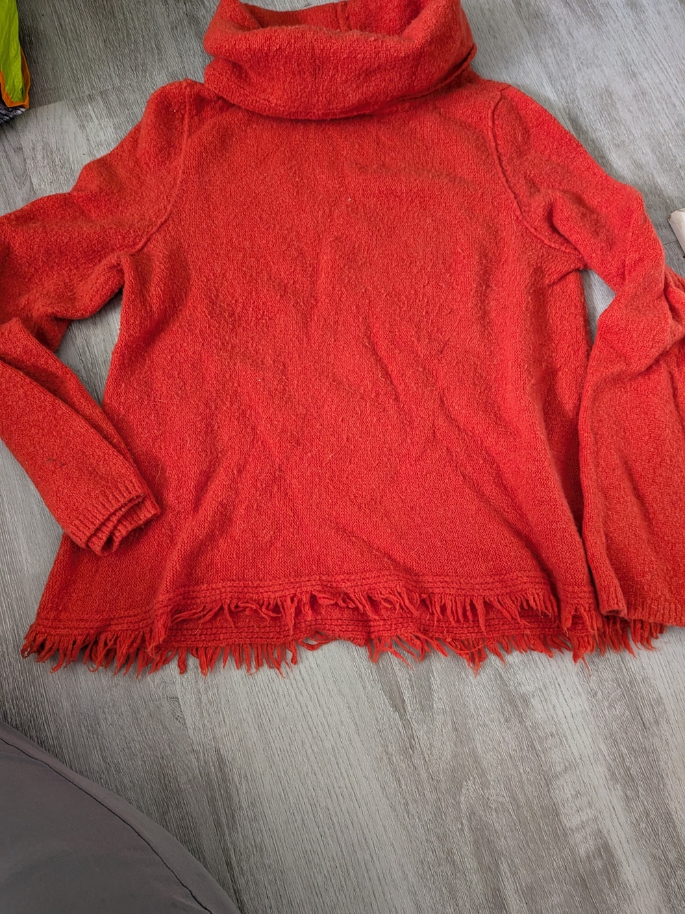 Anthropologie Red Turtleneck Fringe-Hem Women's Sweater